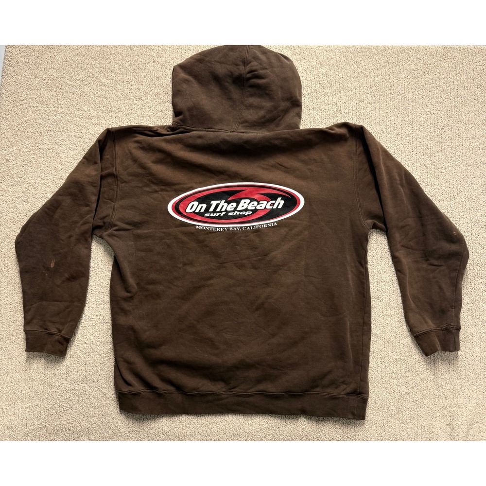 On The Beach Surf Shop Hoodie Brown Large Monterey Bay California Surf Graphic